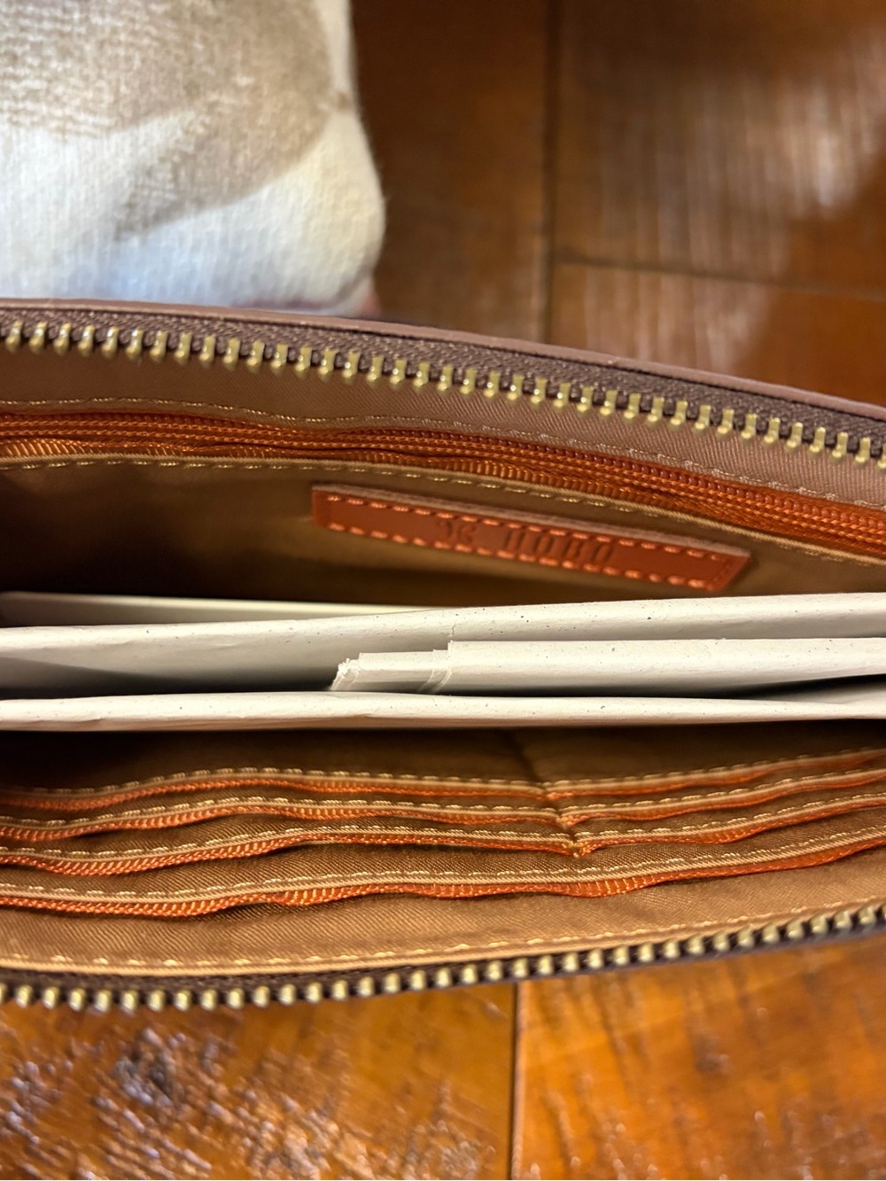 HOBO Colorblock Wristlet in Navy, Brown & Plum - Picture 3 of 4